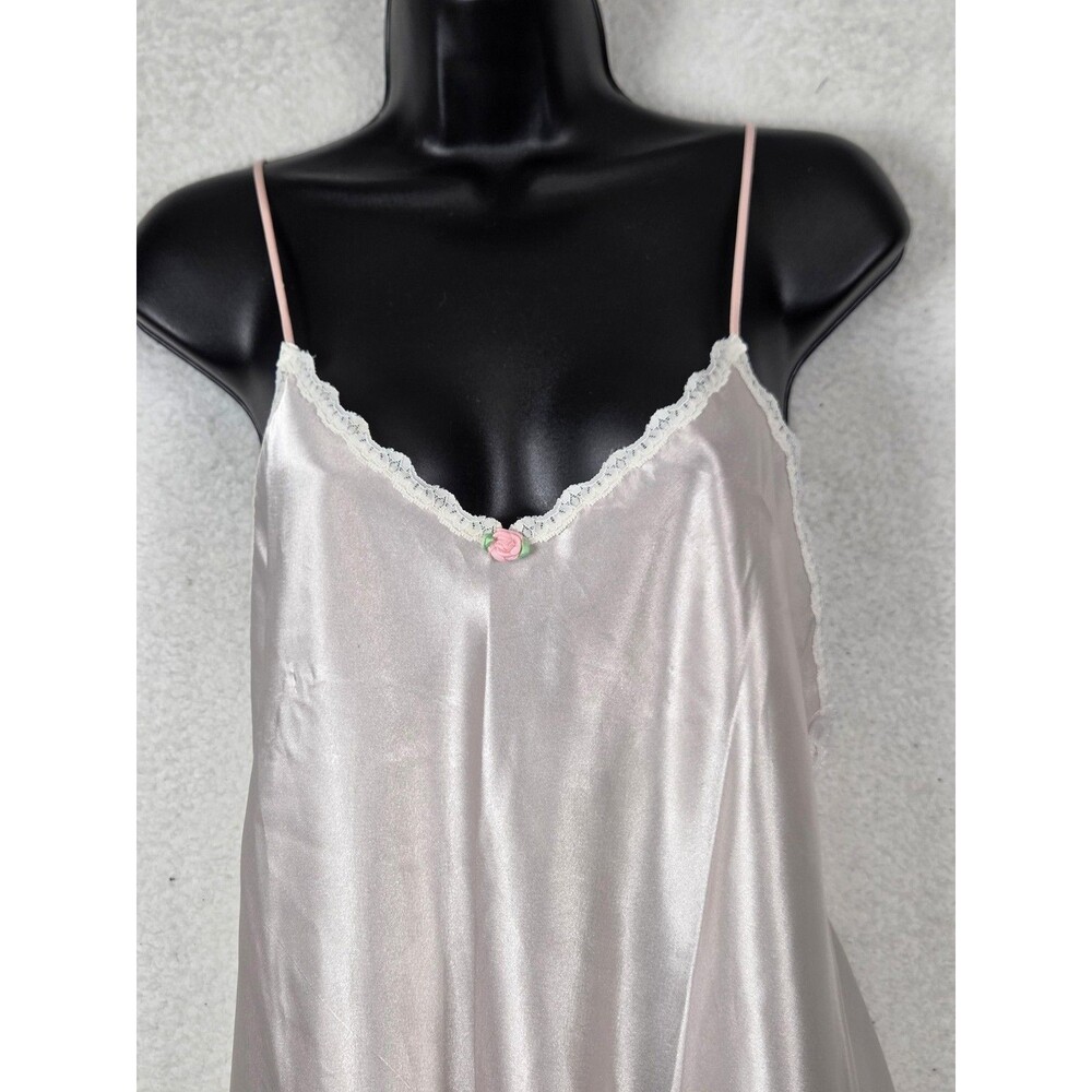 Vtg Petra Fashions Satin Nightgown 1X Pink Lace Ruffle Hem Slip Dress 80's 90's‎